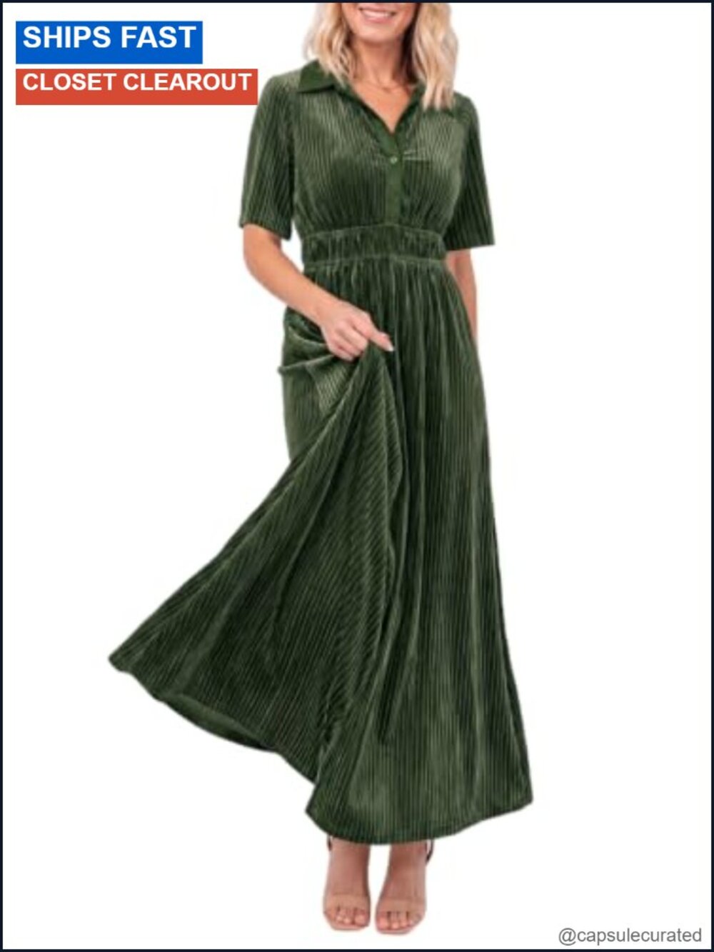 Velvet Maxi Dress V-Neck A-Line Formal Pockets Wedding Party